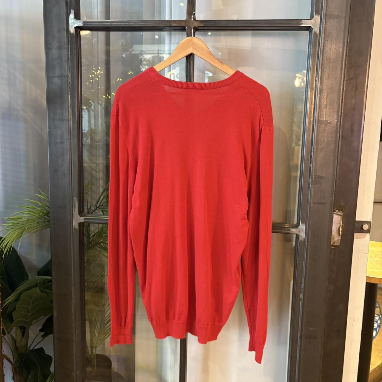 SWT575BR - Vintage Retro Essential Red Lacoste sweatshirt v-neck knit Jumper #lacoste #knitjumper #90s #preppy #knitted