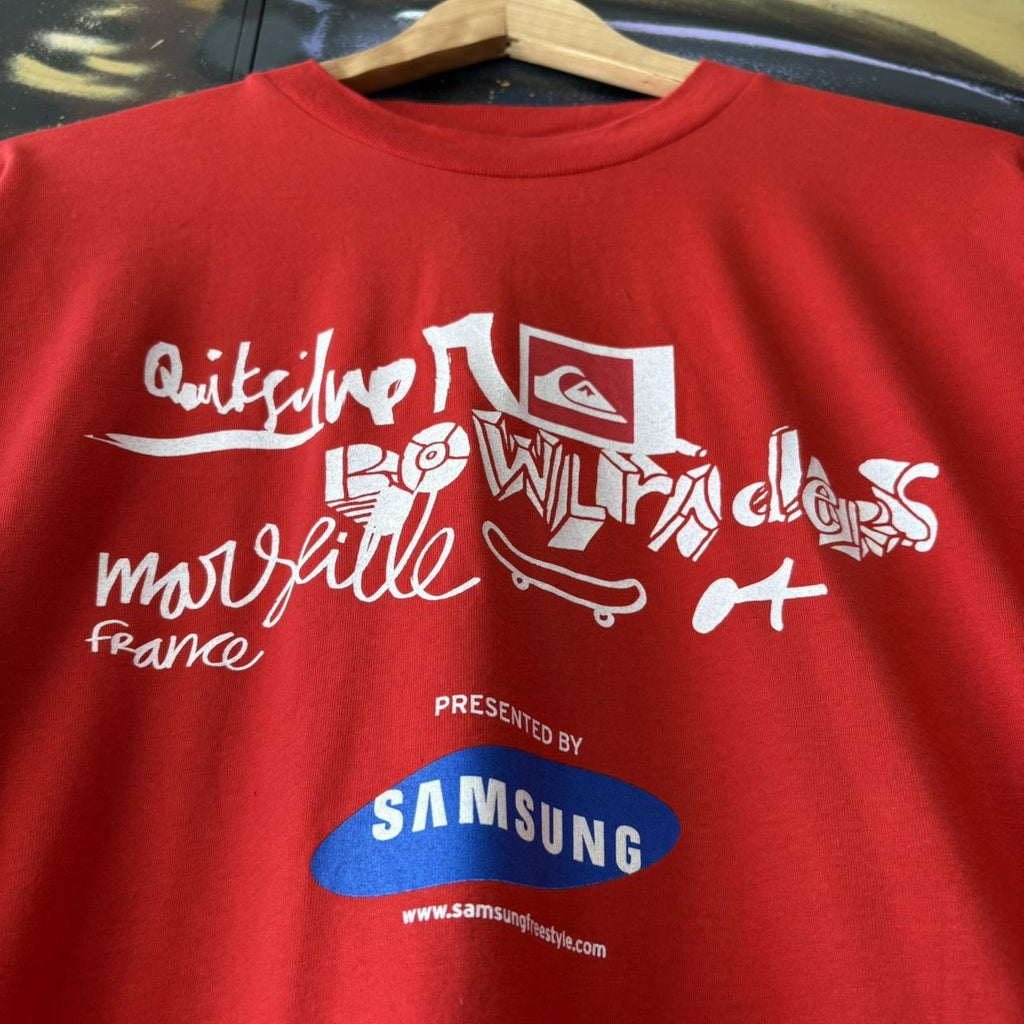Vintage QuikSilver T Shirt Mens XL Red Graphic Print World Cup Xbox Etnies Skate Surf Tee Top 90s