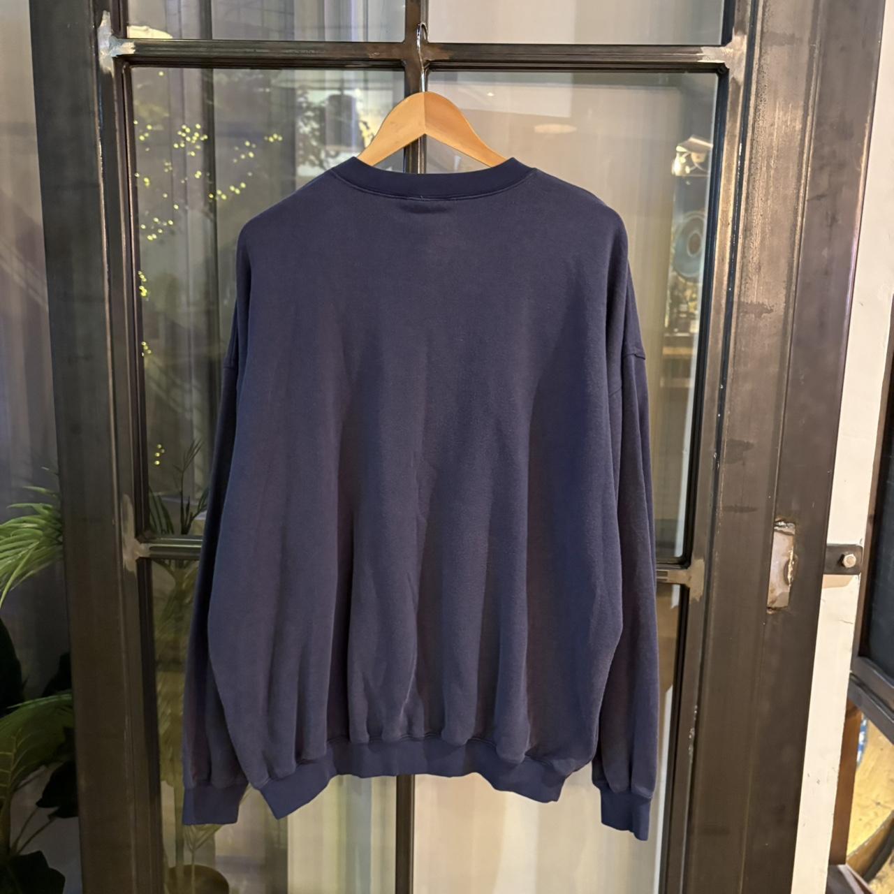 1224B91 - Vintage Retro Essential Navy Adidas Originals Crewneck Jumper Sweatshirt with big spellout print logo #90s #sportswear #wideboxy  #adidas #y2k