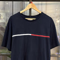 BR2409B-F - Vintage Retro Essential Navy Tommy Hilfiger Big Embroidered Centre Spell Out Logo Top Tee T-shirt #y2k #embroidered #top #essential #tommy
