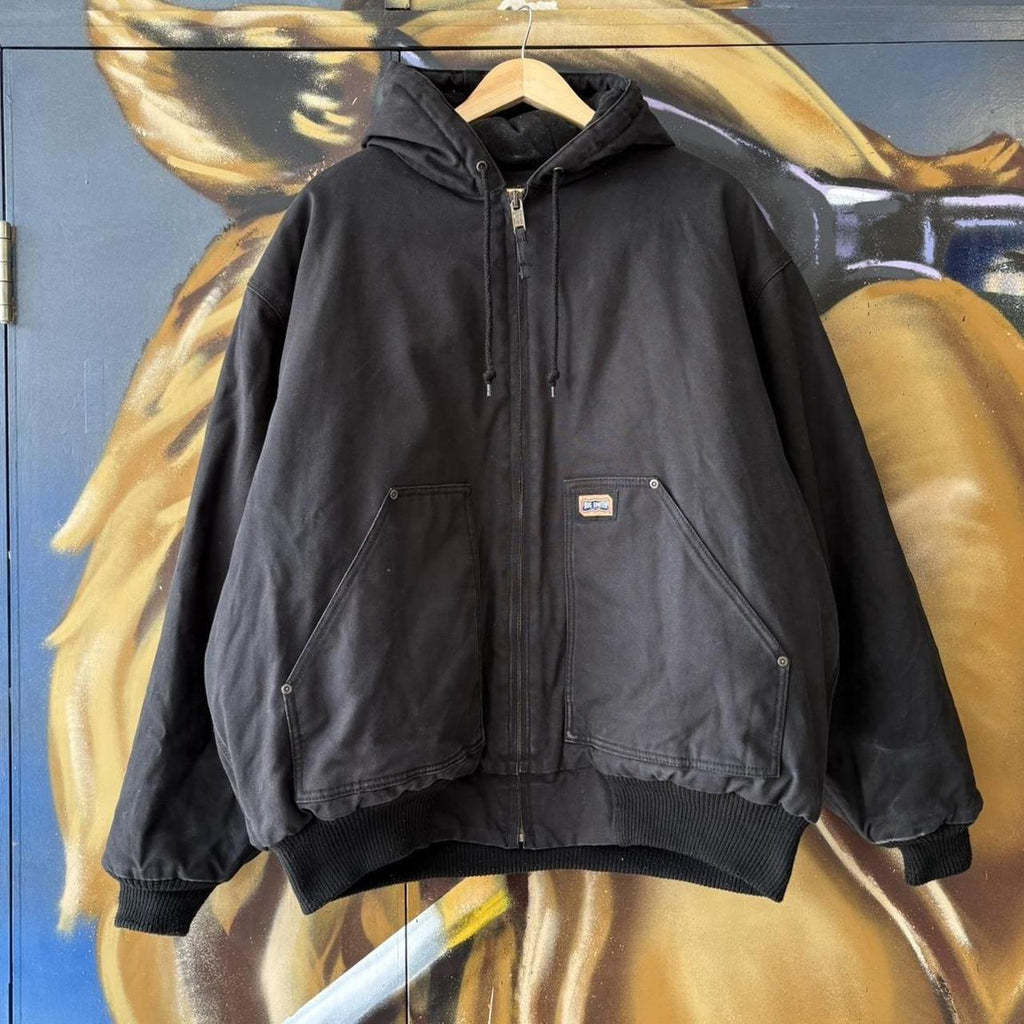 Vintage Workwear Active Jacket Mens Large Black Hooded Canvas Heavyweight Carhartt Style Coat 90s Y2K