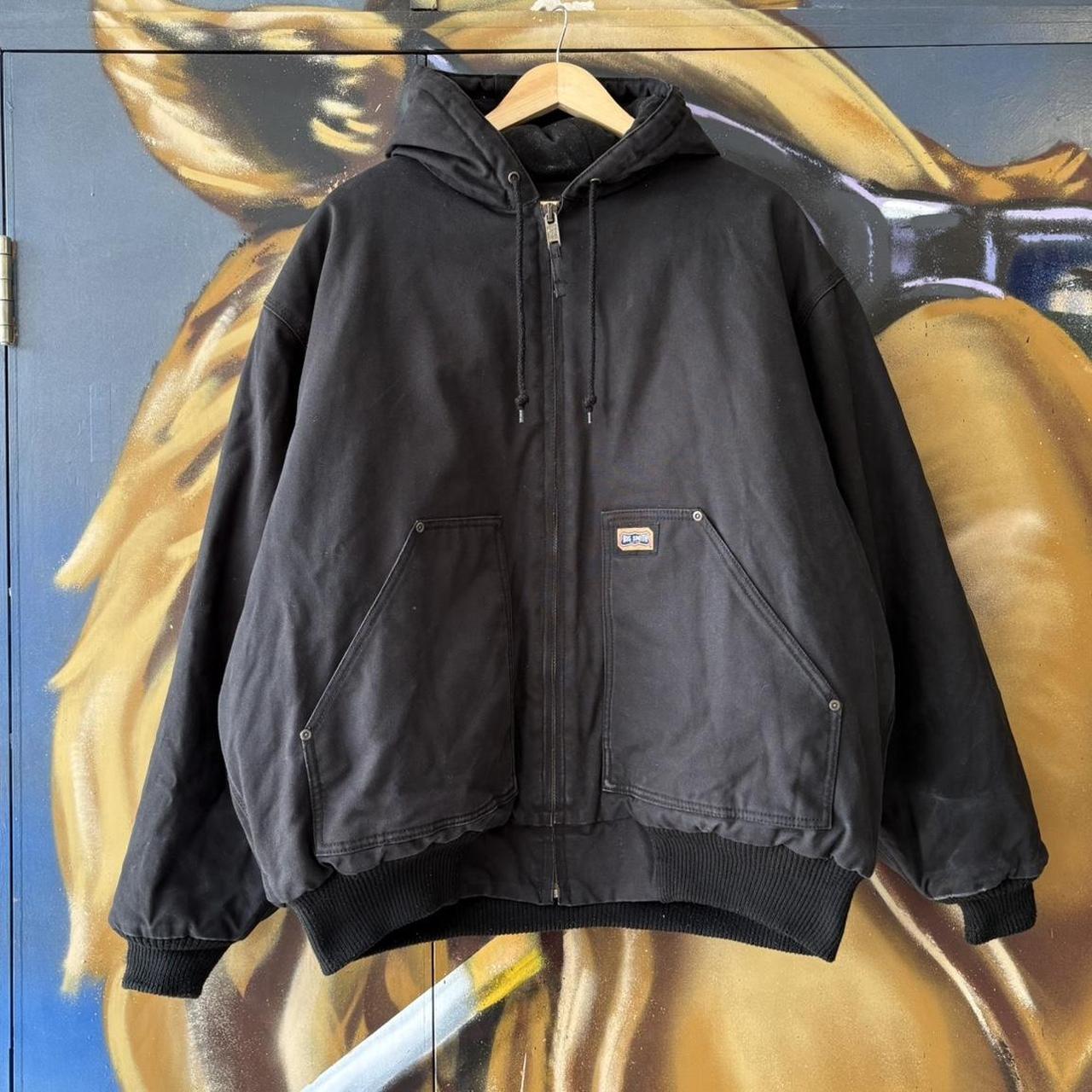 Vintage Workwear Active Jacket Mens Large Black Hooded Canvas Heavyweight Carhartt Style Coat 90s Y2K