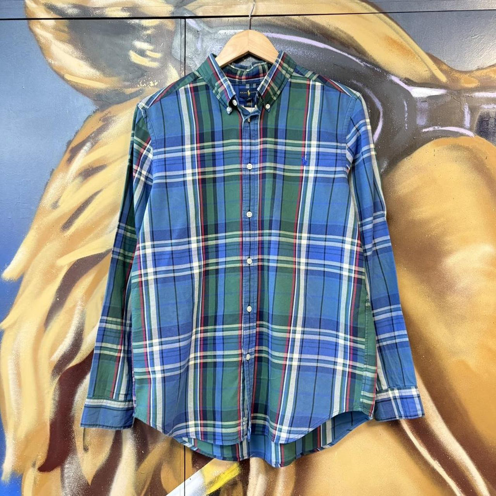 BR1912ALV-P - Vintage Ralph Lauren Blue and Green Check Longsleeve collared button up polo shirt top #Y2K #preppy #chiefkeef #smartcasual #oldmoney