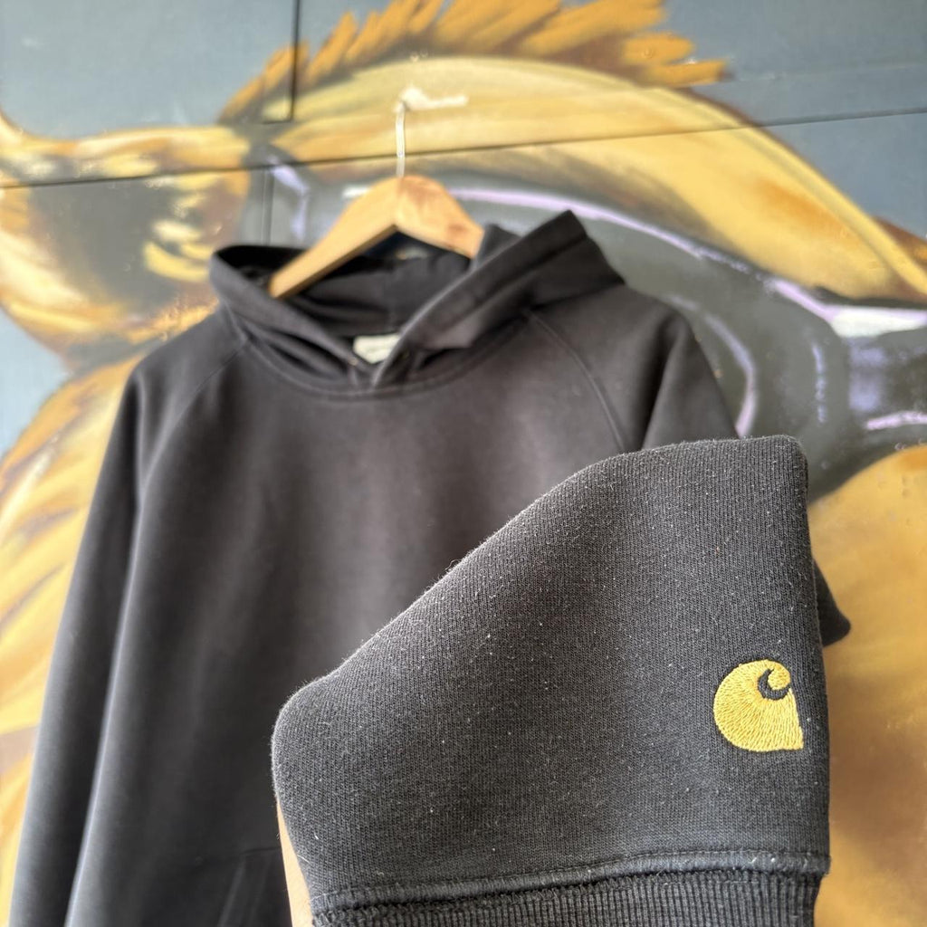 Carhartt WIP Hoodie Mens Large Black Chase Essential Basic Pullover Jumper Top Surf Skate Detroit 90s Y2K 00s