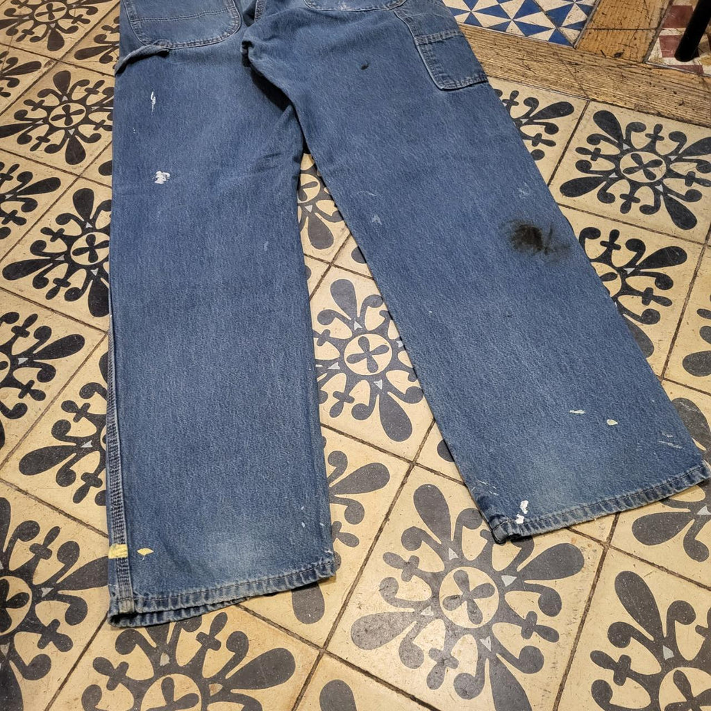 JNS215 - Vintage retro essential mens adult Dickies Blue Wash Denim Baggy Overszied Trousers pants jeans with embroided patch carpenter casual workwear wide leg skate 90s Y2K style