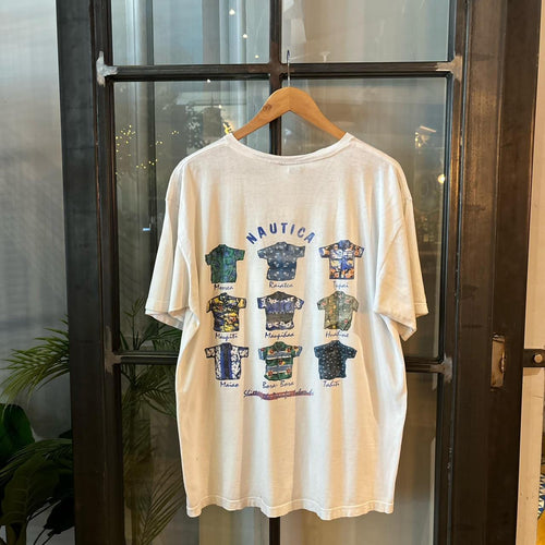 0325A76F - Vintage Retro Essential White Nautica Hawaiian Shirts Graphic Print Top Tee T-shirt #90s #graphic #hawaiianshirt #nautica #hawaii