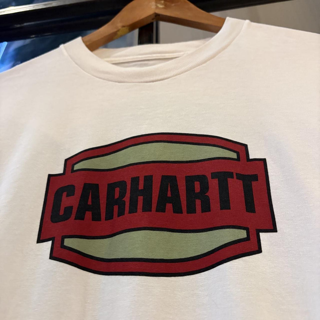 Carhartt WIP T shirt Mens Large White Press Script Logo Graphic Print Streetwear Skate Surf Tee Top 90s Y2K 00s