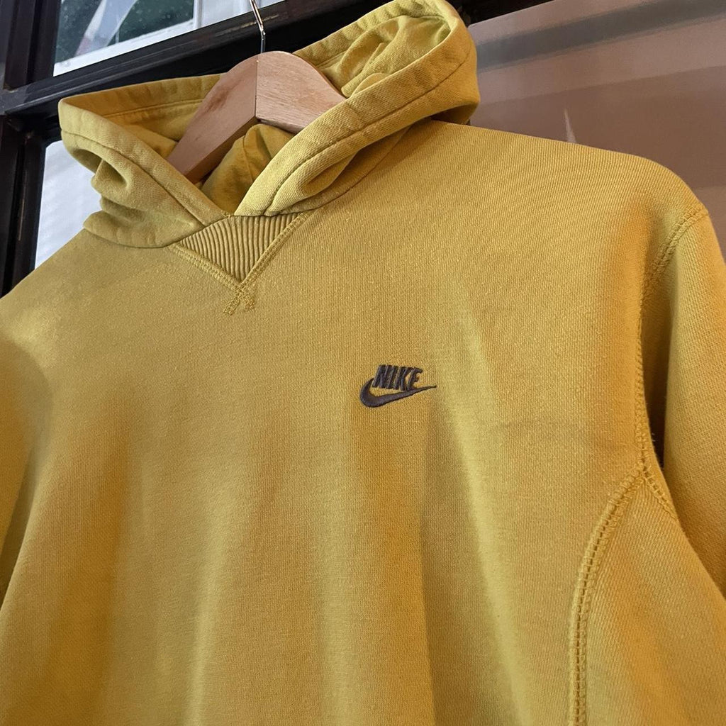 SWT432BR - Vintage Retro Essential Yellow Nike Sweatshirt Hoodie with big spellout embroidered logo #90s #sportswear #essential #nike #y2k