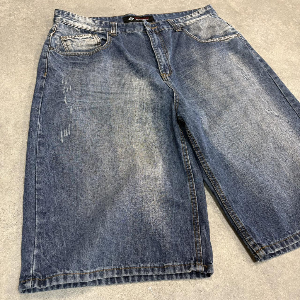 Vintage Blue Wash Enyce Jorts Mens 36” Baggy Wide Leg Skate Surf Denim Jean Shorts Hip Hop Streetwear Y2K