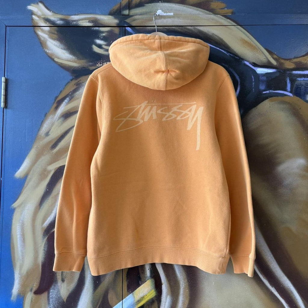 Stüssy Hoodie Mens Medium Pastel Orange Script Logo Sweatshirt Jumper Top Streetwear Skate 90s Y2K