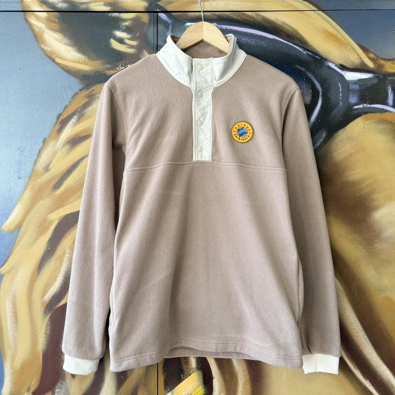 Vintage Adidas Originals Fleece Pullover Sweatshirt Mens Small Beige Cream Snap 1/4 Zip Jumper 90s Y2K