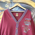 MES1102BU-U - Vintage Retro Essential 90’s Vans Burgundy V-Neck Button Up Cardigan Jumper Sweatshirt with printed logos #90s #skater #surfer #y2k #vans