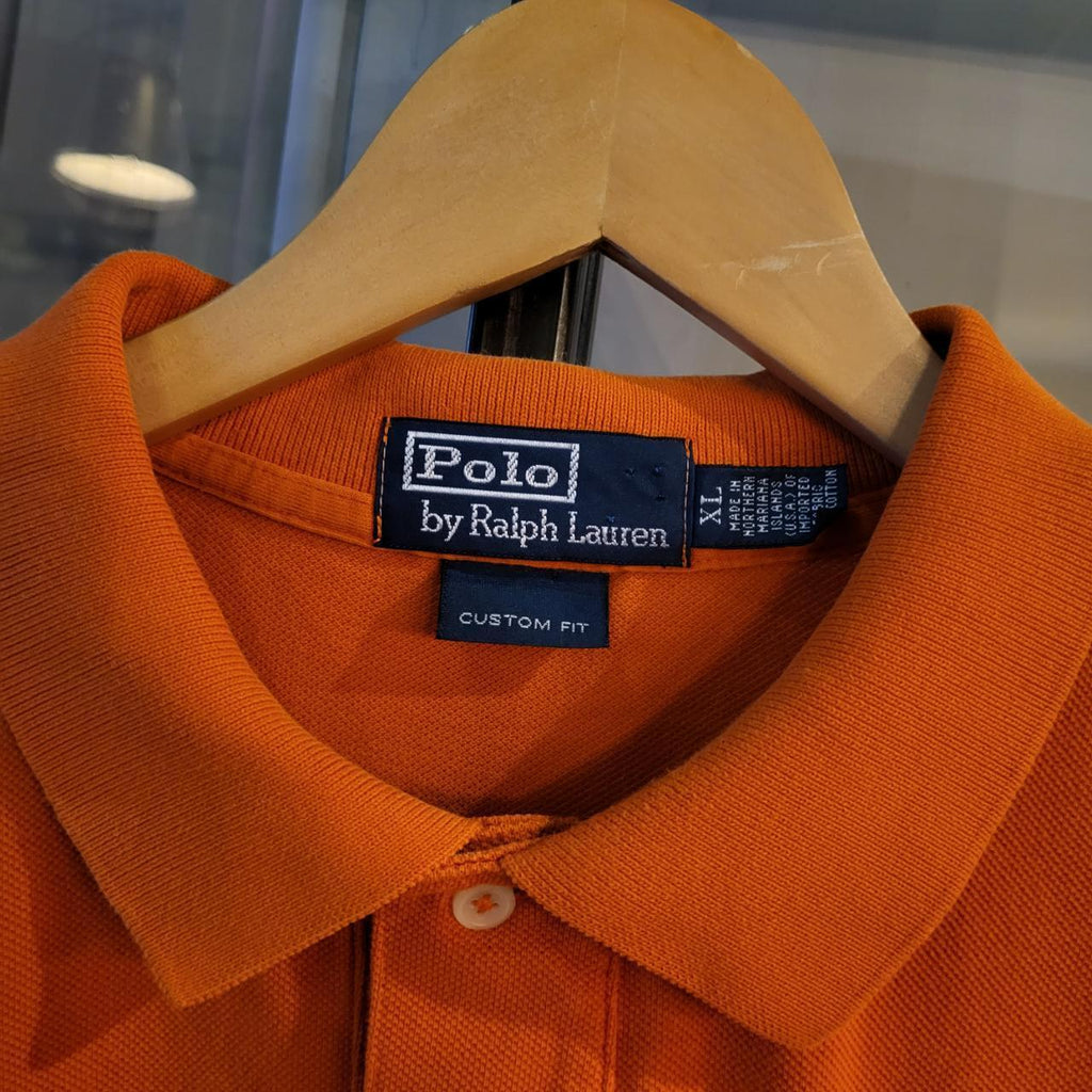 POL150P - Vintage Ralph Lauren Orange Polo Shirt Short Sleeve collared button up top #Y2K #preppy #chiefkeef #golf
