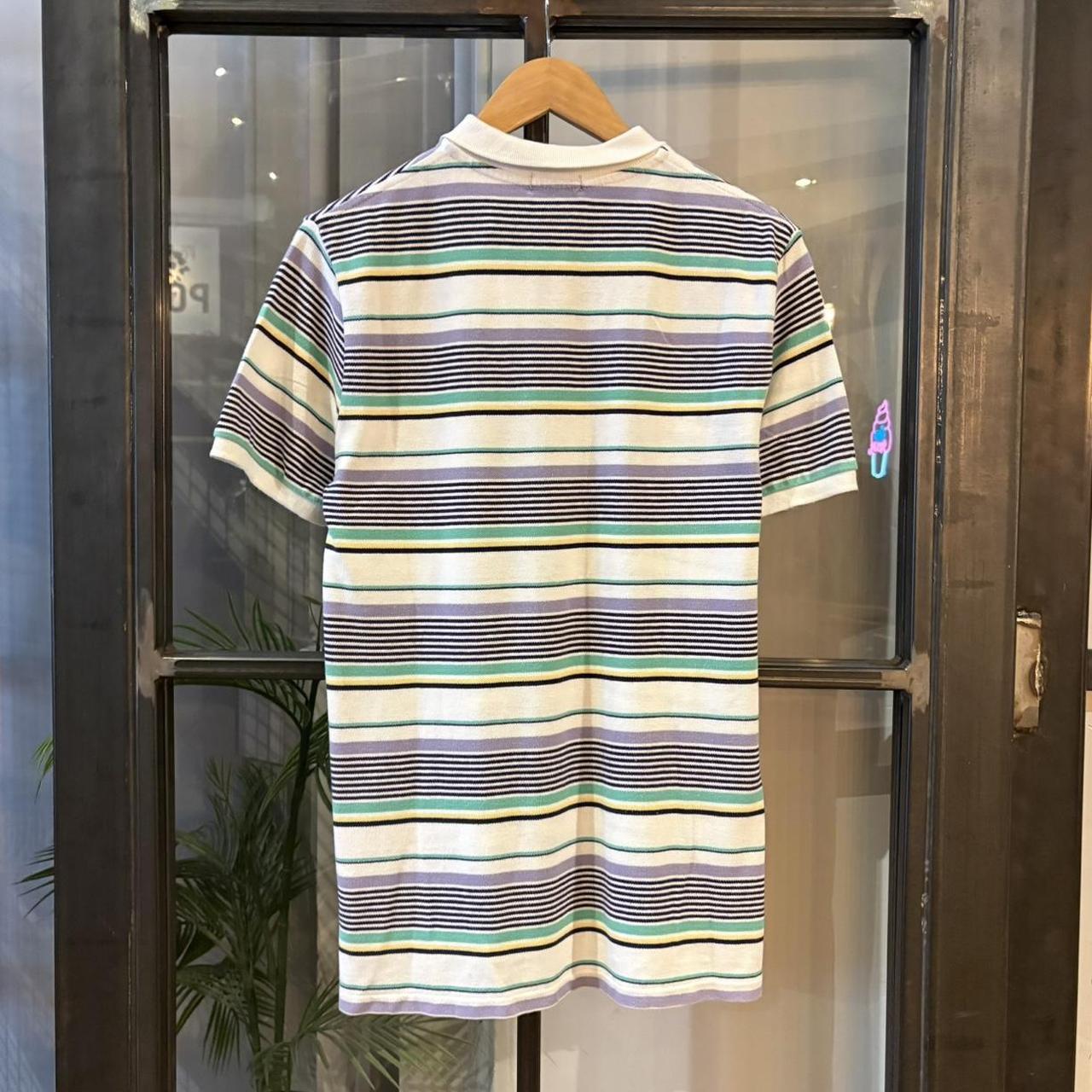 POL590-P - Vintage Retro Ralph Lauren White and Pastel Striped Polo Shirt Short Sleeve collared button up top  #Y2K #preppy #chiefkeef #oldmoney #ralphlauren