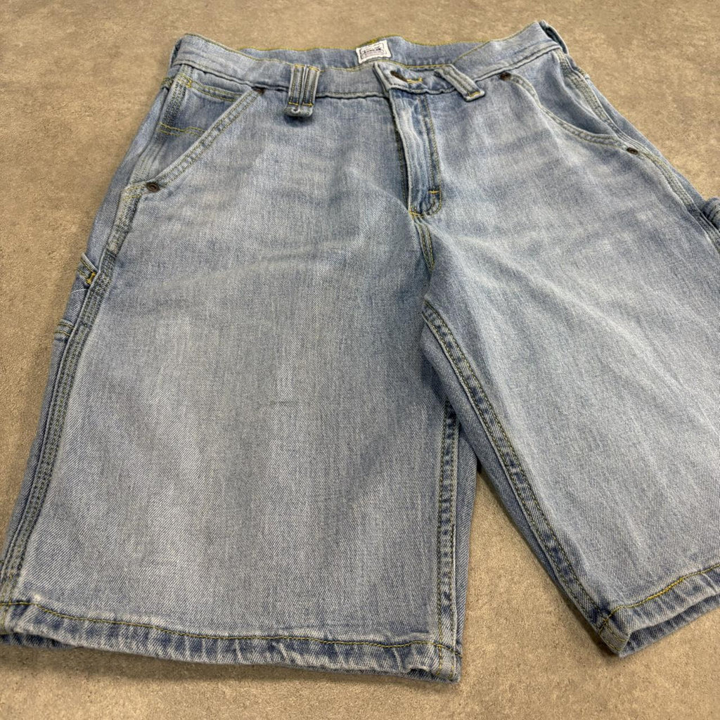 Vintage Light Blue Wash Lee Jorts Mens 29” Baggy Wide Leg Skate Surf Denim Jean Shorts Hip Hop Streetwear Y2K