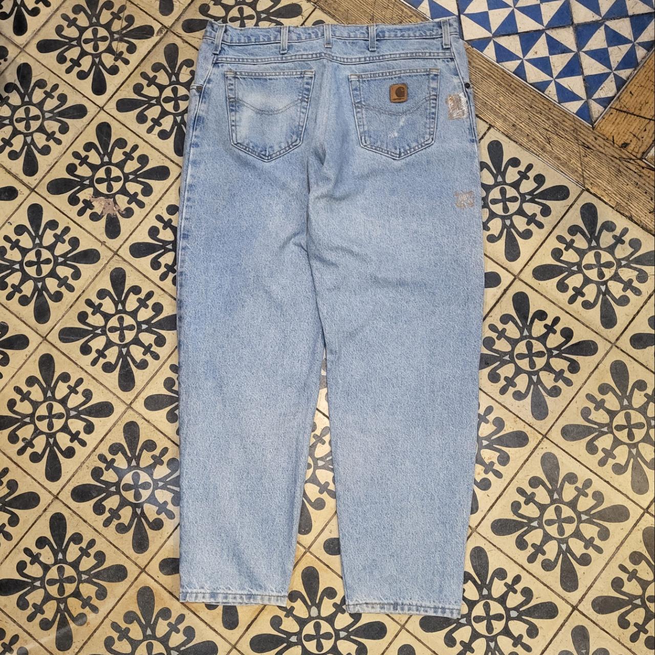 JNS1013BR - Vintage retro essential  Carhartt Straight Leg Blue Wash Denim Jeans Trousers pants #denim #skater #denimjeans #y2k #carhartt