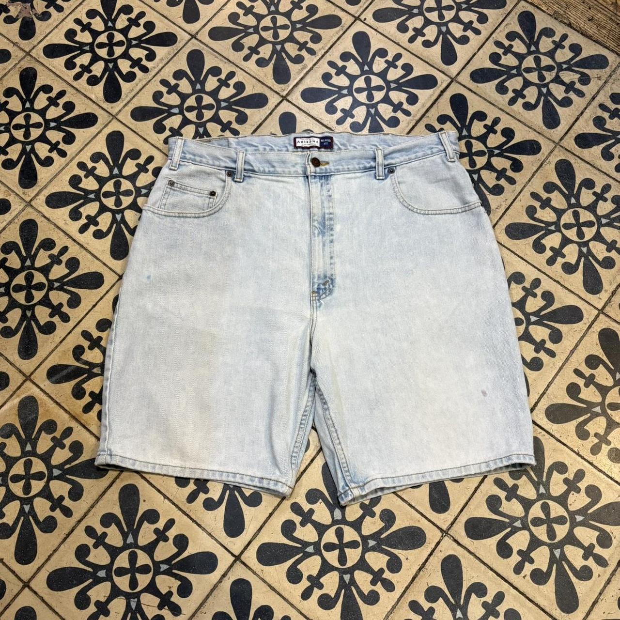 MA0503X-U - American Vintage Retro Essential Arizona Light Blue Wash Denim Relaxed Fit Shorts Jorts with detailed patch Logo hip hop baggy wide leg 90s 00s y2k grunge streetwear style workwear #hiphop #90s #jorts #skater #lightwash