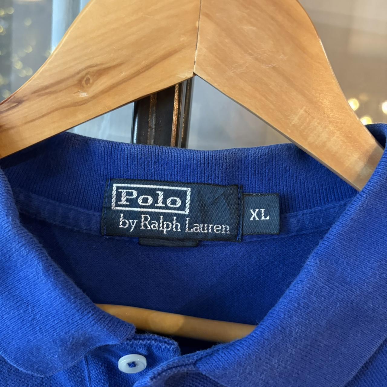 POL395F - Vintage Retro Ralph Lauren Blue Plain Polo Shirt Short Sleeve collared button up top  #Y2K #preppy #chiefkeef #oldmoney #ralphlauren