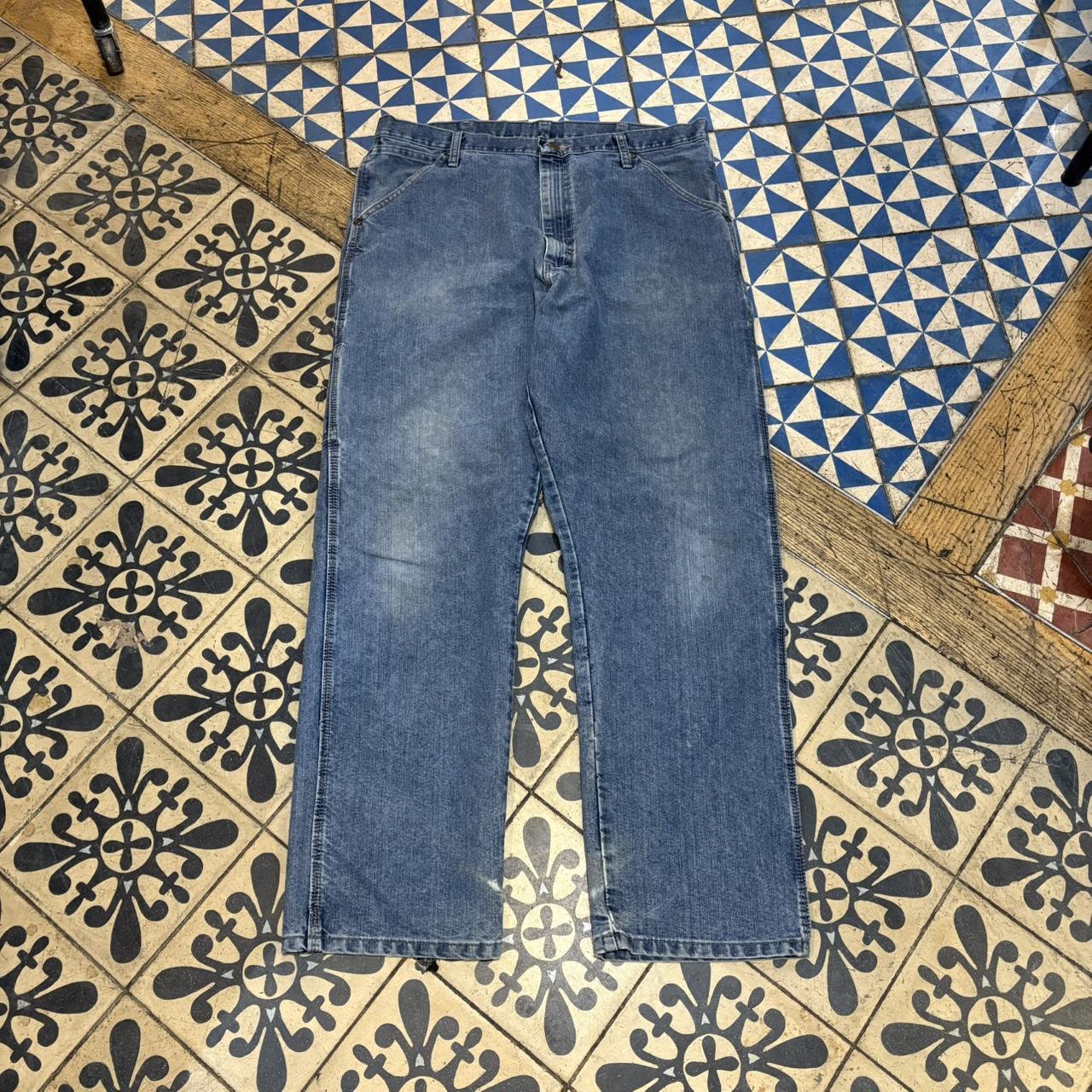 0225C68BR - Vintage retro essential  Wrangler Straight Leg carpenter Blue Wash Denim Jeans Trousers pants #denim #carpenter #wrangler #skater #denimjeans