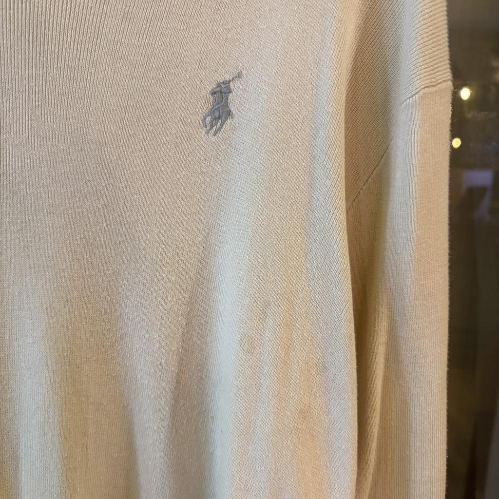 SWT574BR - Vintage Retro Essential Beige Polo Ralph Lauren sweatshirt v-neck knit Jumper #poloralphlauren #preppy #knitjumper #knitted