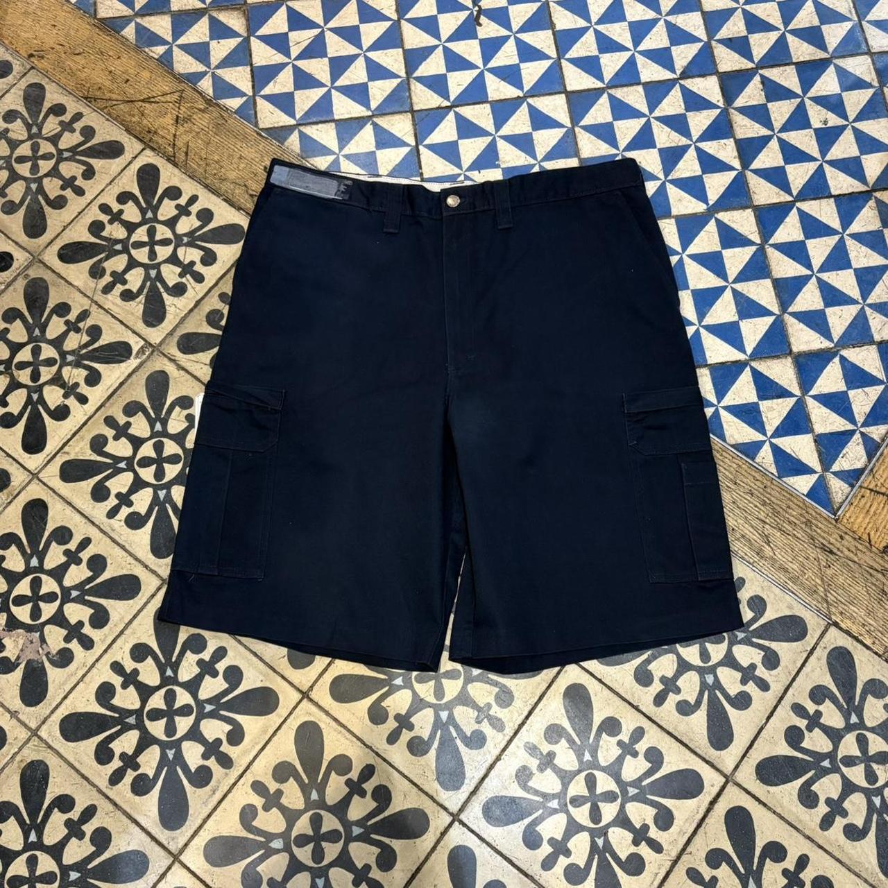 JRT111 - Vintage Retro Essential Navy Dickies Shorts Jorts with detailed patch Logo carpenter workwear #hiphop #90s #jorts #skater