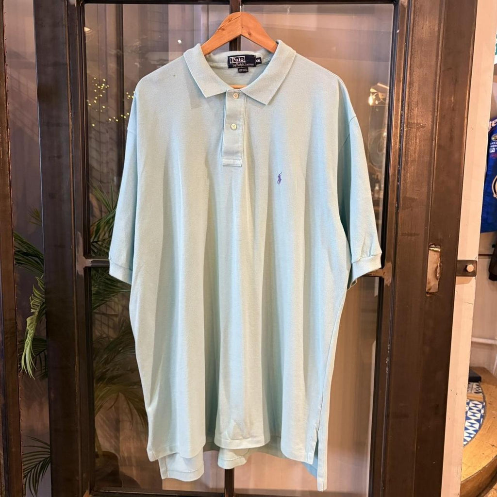 POL555F - Vintage Retro Ralph Lauren Plain Turquoise Polo Shirt Short Sleeve collared button up top  #Y2K #preppy #chiefkeef #oldmoney #ralphlauren