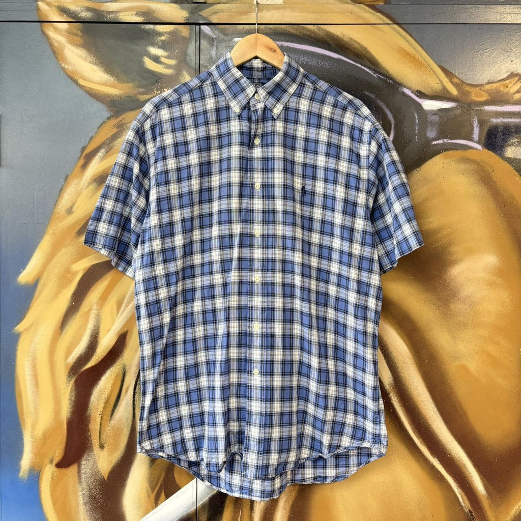 Vintage Ralph Lauren Blue Check Short Sleeve collared button up polo shirt top #Y2K #preppy #chiefkeef #smartcasual #oldmoney