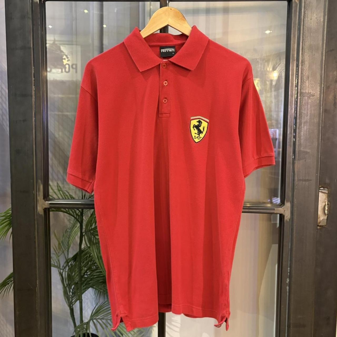 MES2710GH-P - Vintage Retro Ferrari Red Polo Shirt Short Sleeve collared button up top #Y2K #f1 #ferrari #racing #racer