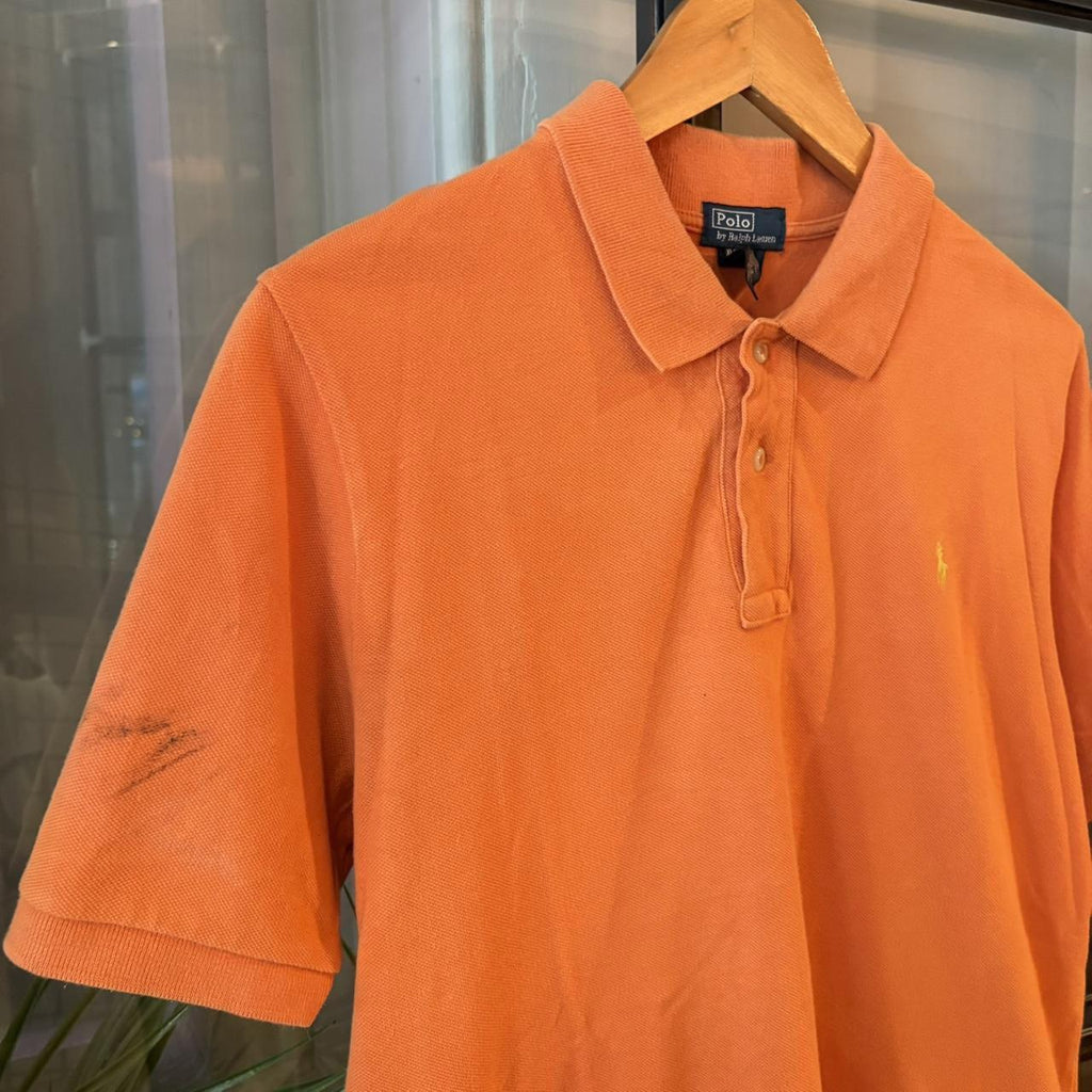 POL394-F - Vintage Retro Ralph Lauren Orange Plain Polo Shirt Short Sleeve collared button up top  #Y2K #preppy #chiefkeef #oldmoney #ralphlauren