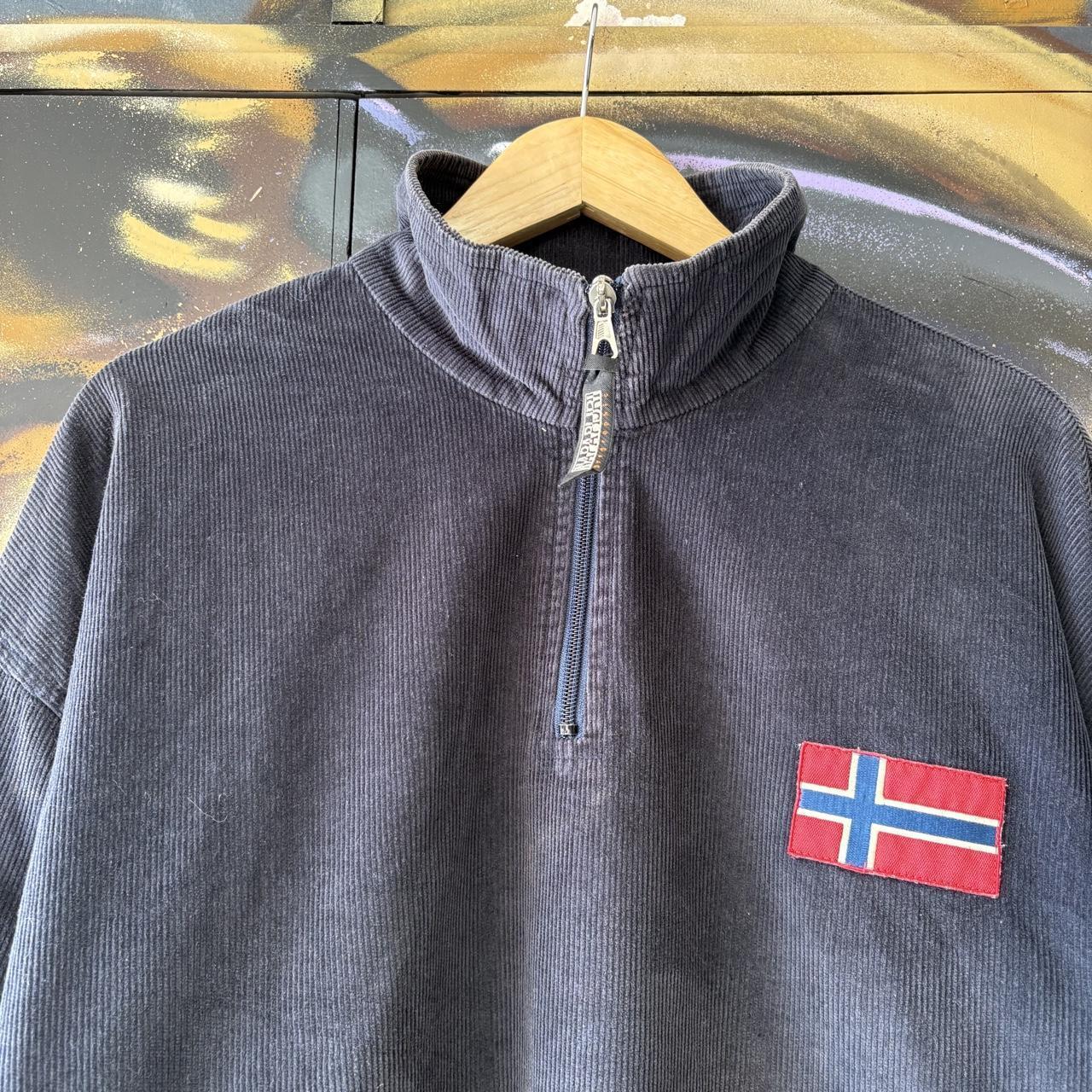 Vintage Napapijri Sweatshirt Mens XL Navy 1/4 Zip Corduroy 1/4 Zip Pullover Jumper Top 90s Y2K 00s