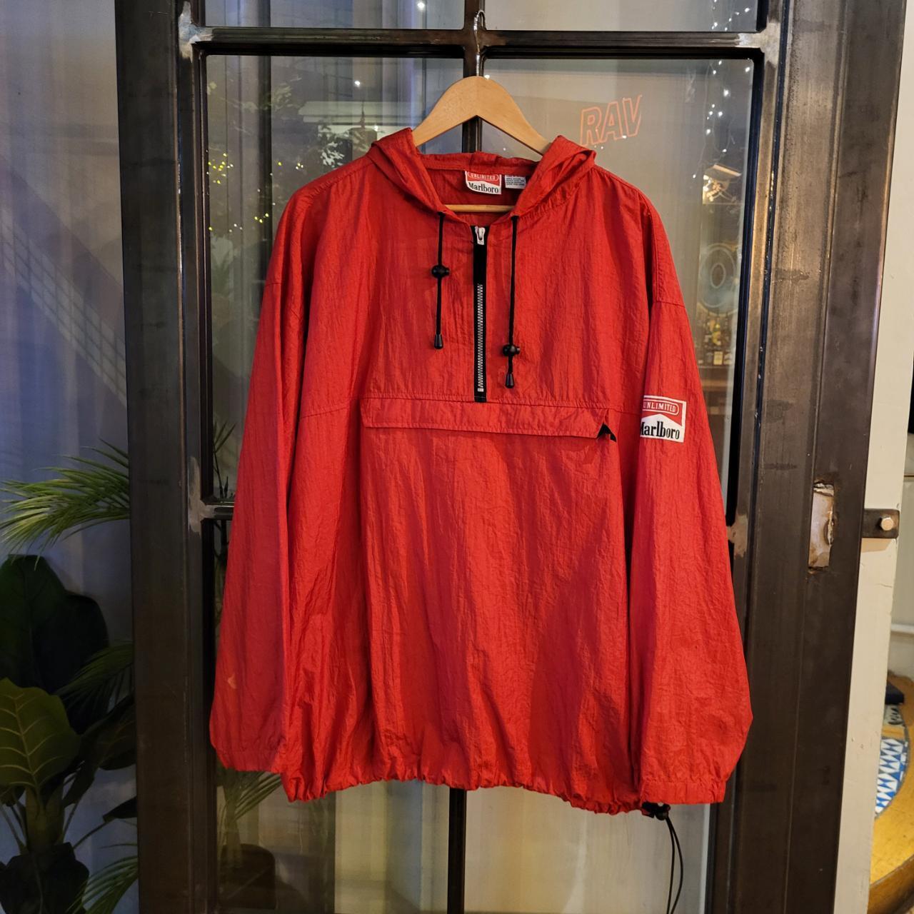 WDB041F - Vintage Retro Essential Malboro Unlimited Red Packaway Lightweight Windbreaker full zip up Jacket with patch logo on sleeve #windbreaker #lightweight #festival #marlboro #packaway