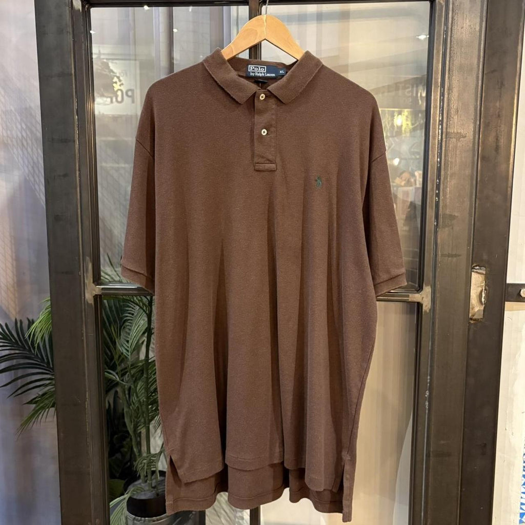 Vintage Ralph Lauren Plain Brown Polo Shirt Short Sleeve collared button up top  #Y2K #preppy #chiefkeef #oldmoney #ralphlauren