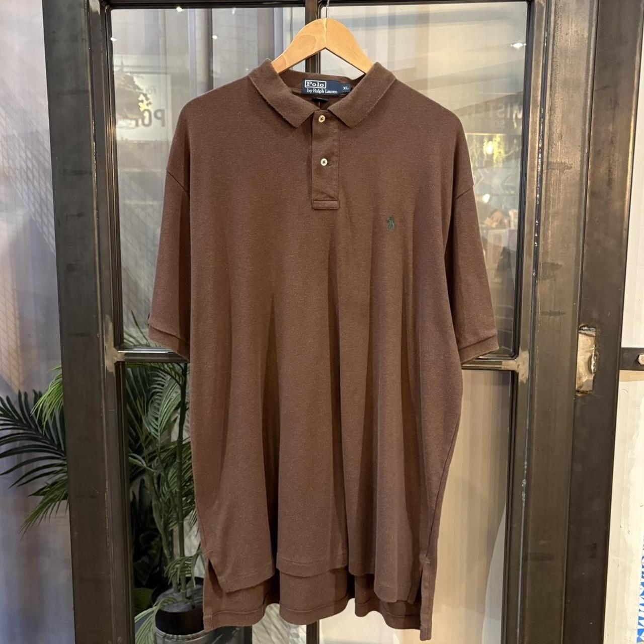 Vintage Ralph Lauren Plain Brown Polo Shirt Short Sleeve collared button up top  #Y2K #preppy #chiefkeef #oldmoney #ralphlauren