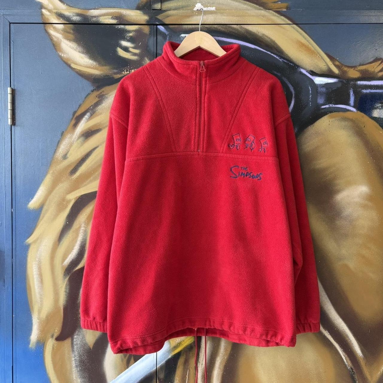 Vintage The Simpsons Fleece Quarter Zip Jumper Mens XL Red Embroidered Logo Cartoon Pullover 90s Y2K
