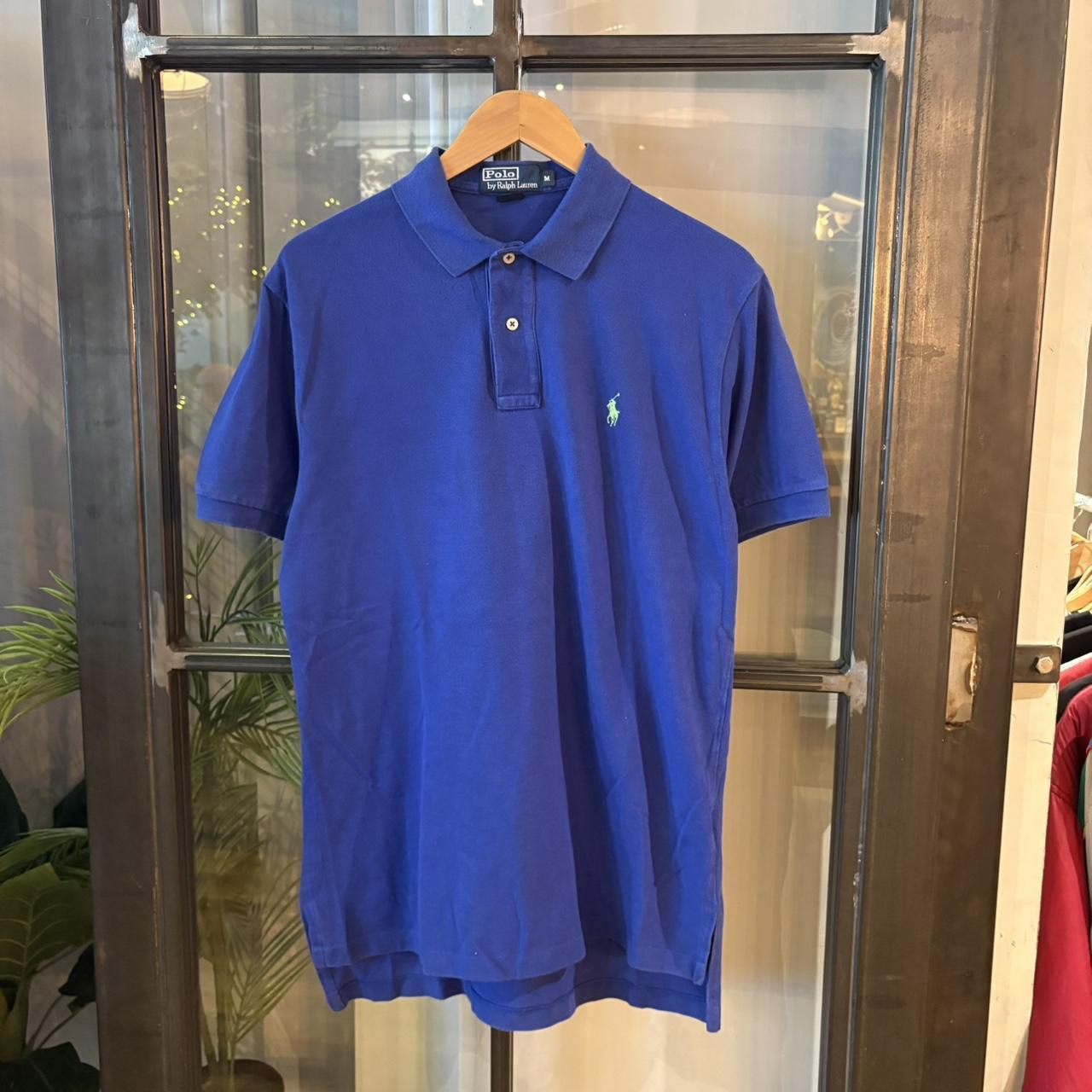 POL387F - Vintage Retro Ralph Lauren Plain Blue Polo Shirt Short Sleeve collared button up top  #Y2K #preppy #chiefkeef #oldmoney #ralphlauren