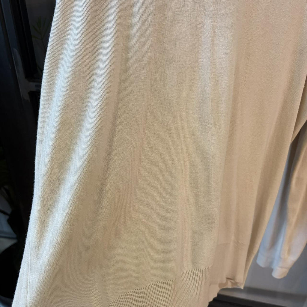 SWT574BR - Vintage Retro Essential Beige Polo Ralph Lauren sweatshirt v-neck knit Jumper #poloralphlauren #preppy #knitjumper #knitted
