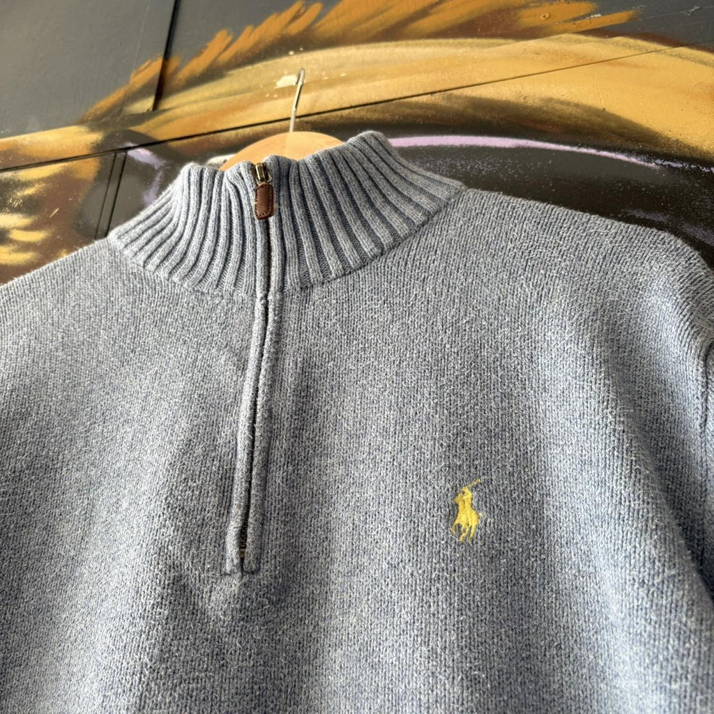 Vintage Ralph Lauren 1/4 Zip Fleece Mens Medium Light Blue Quarter Zip Up Preppy Pony Logo Sweatshirt Jumper Top Y2K 90s