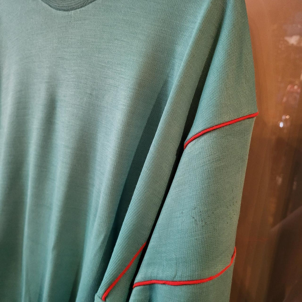 SWT258 - Vintage Retro Essential Adidas Turquiose Green sweatshirt jumper crewneck with Kangaroo Pocket Pouch and minimal red line detailing on arm #adidas #blank #sportswear #90s