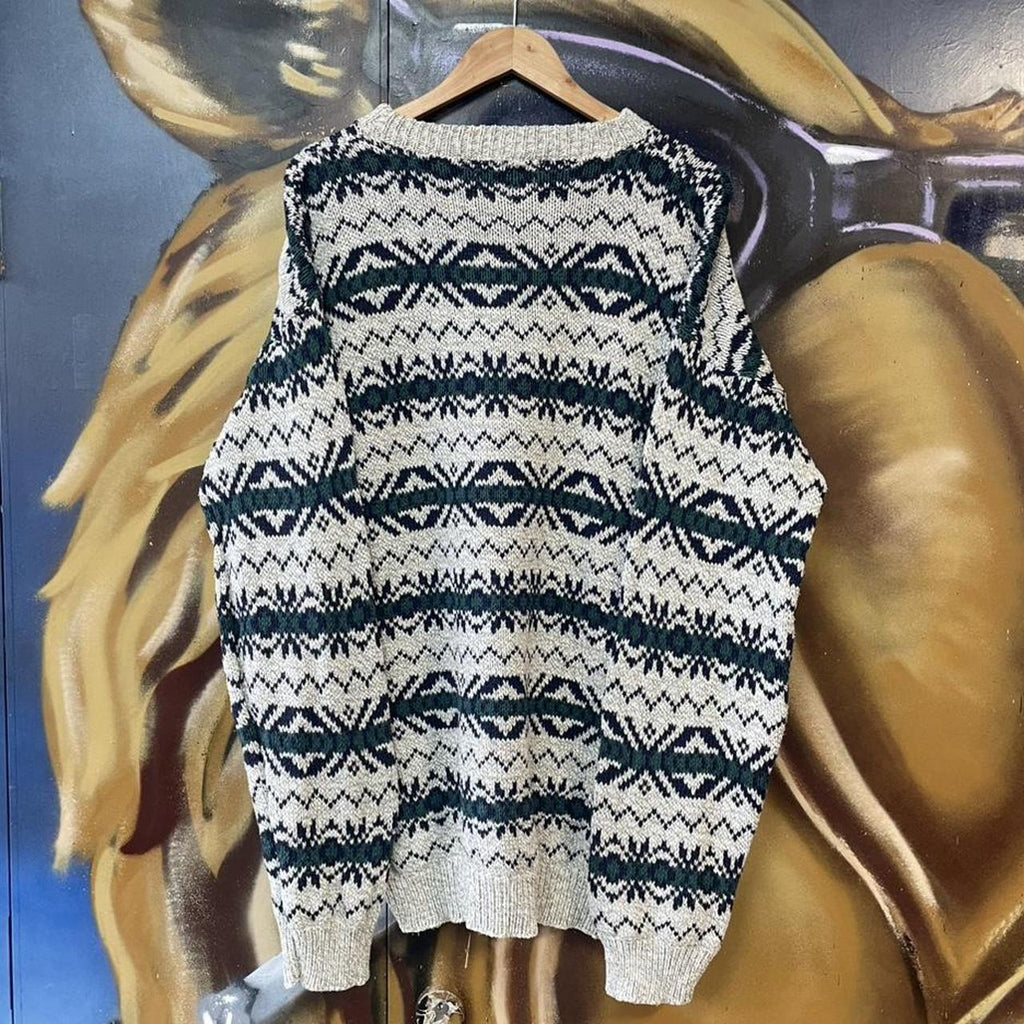 Vintage Funky Pattern Knit Grandad Sweater