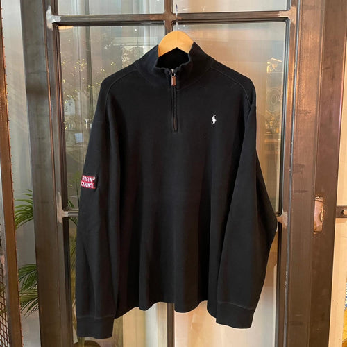 0325D49F - Vintage Retro Essential Black Polo Ralph Lauren 1/4 Zip fleece Jumper with embroidered ragin cajuns #oldmoney #fleece #smartcasual #preppy #poloralphlauren