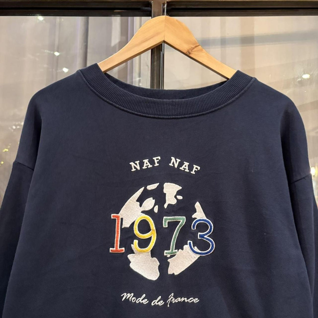 MA0406GC-P - Vintage Retro Essential Navy Naf Naf Mode De France Crewneck Jumper Sweatshirt with embroidered logo #90s #sportswear #essential #y2k #nafnaf