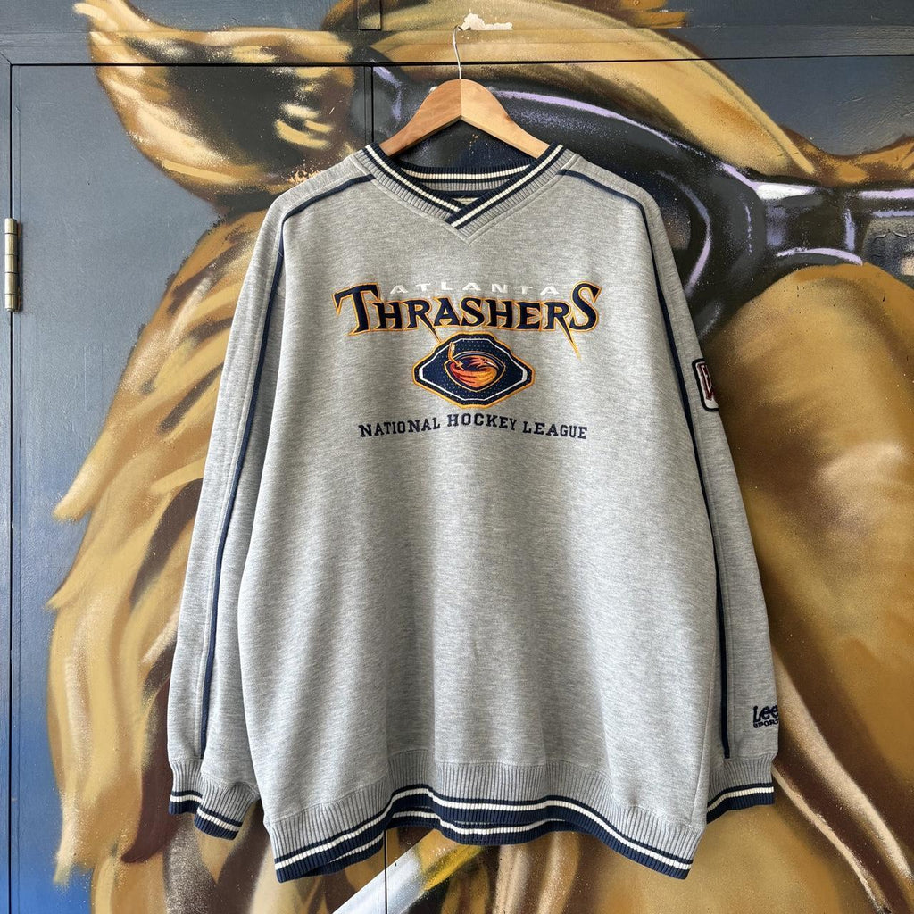 Vintage Lee Sport Sweatshirt Mens XL Grey NHL Atlanta Thrashers Hockey Pullover Jumper Top 90s Y2K 00s