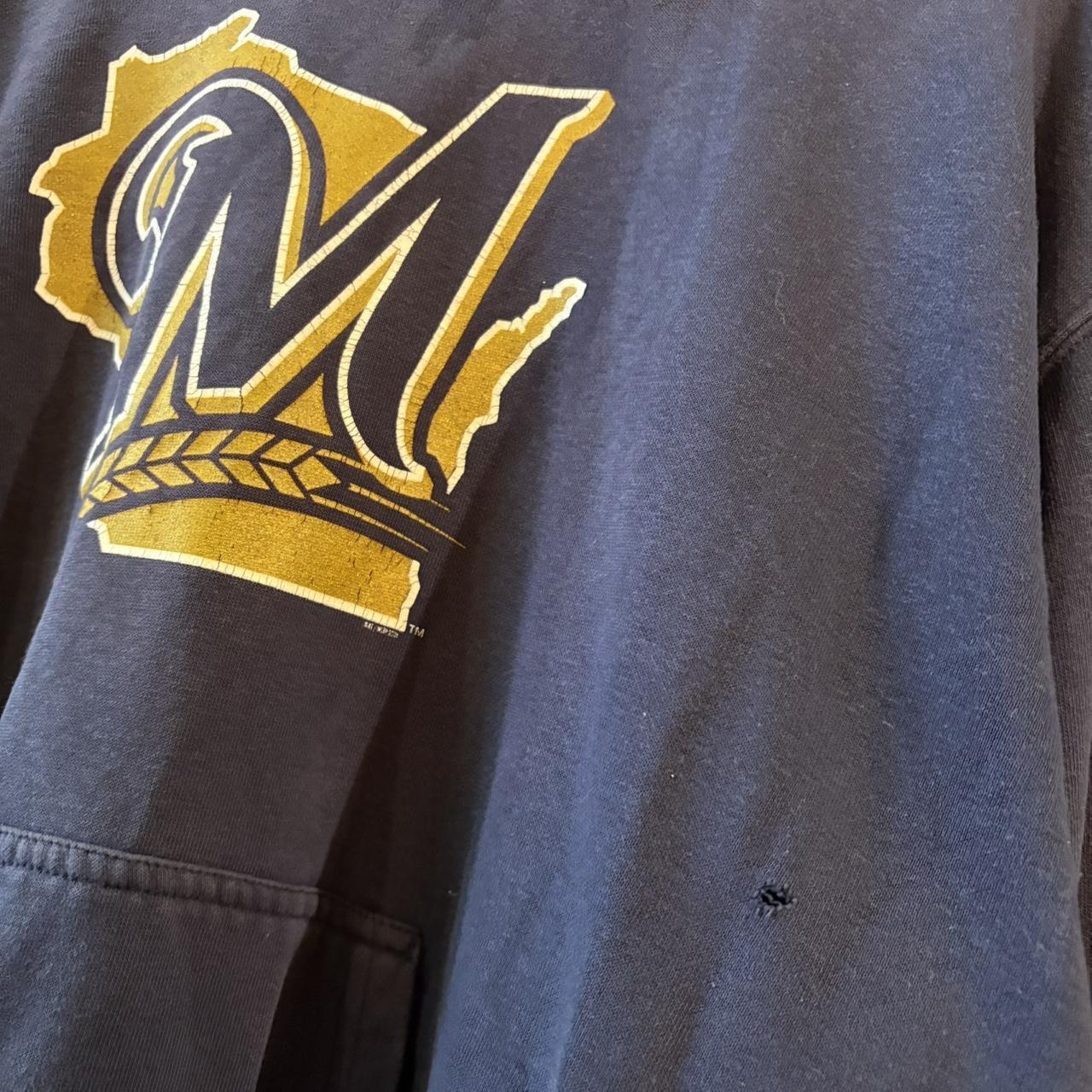 SWT711F - SWT616F - Vintage Retro Essential Navy Nike MLB Milwaukee Brewers Sweatshirt Hoodie with print logo and on Nike Team Tag #baseball #sportswear #essential #nike #y2k