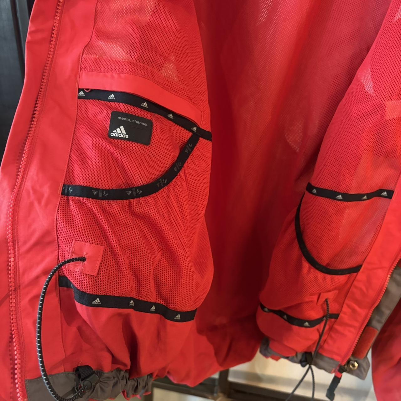 SWT570BR - Vintage Retro Essential Red Adidas full zip hooded Mesh Lining padded jacket coat with adjustable waist #gorpcore #hike #expedition #outdoor #adidas