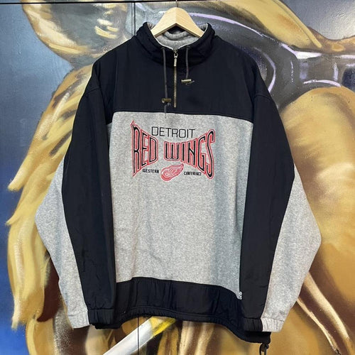 90s NHL Detroit Red Wings Two Tone 1/4 Quarter Zip Fleece Sweatshirt