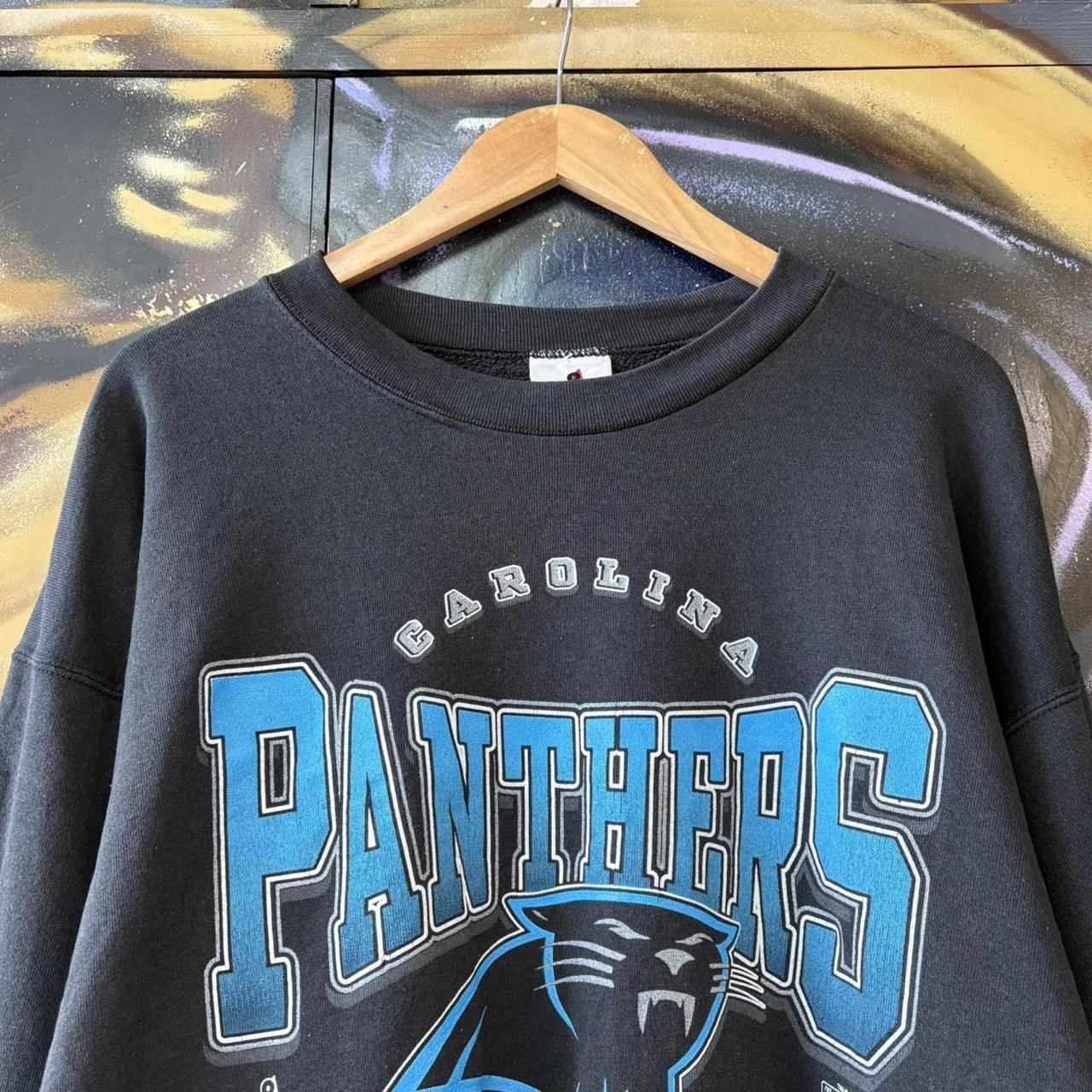 Vintage 1994 Carolina Panthers Sweatshirt Mens XL Black Spellout Logo NFL USA Jumper Top Y2K 90s