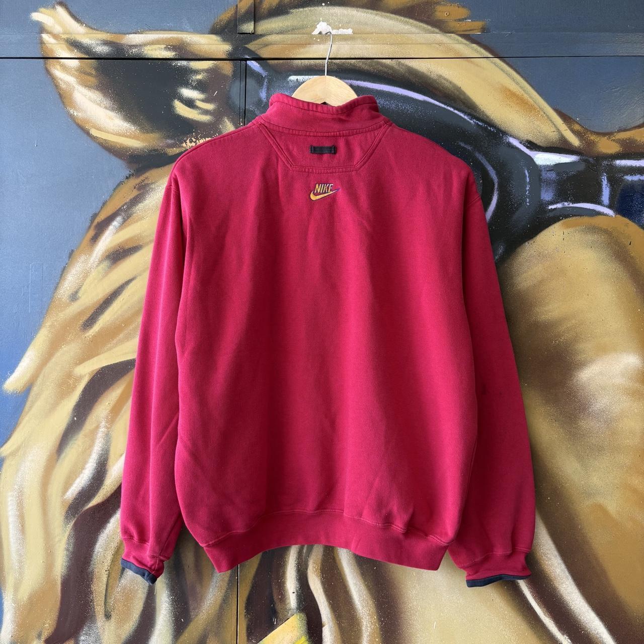 Vintage Nike Sweatshirt Womens Medium Red 1/4 Zip Solo Swoosh Embroidered Pullover Jumper Top 90s Y2K 00s