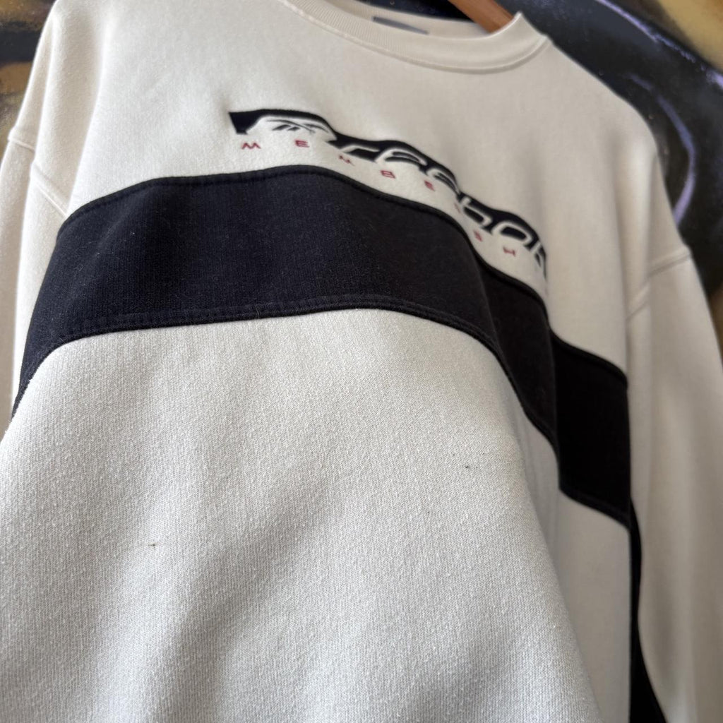 Vintage Reebok Sweatshirt Mens Medium Beige Membership Streetwear Pullover Jumper Top 90s Y2K 00s