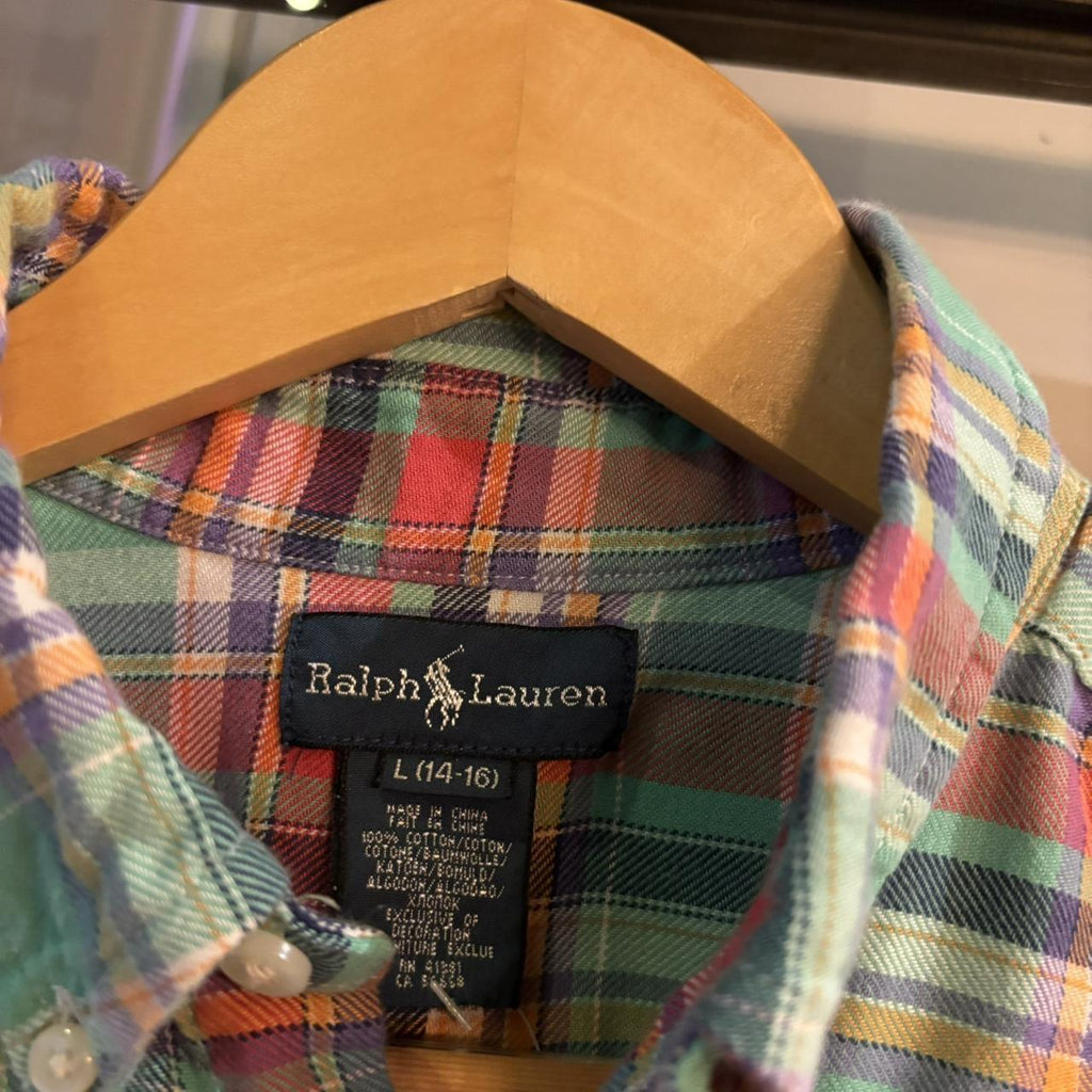 RLS121-P - Vintage Ralph Lauren Green Red Check Longsleeve collared button shirt up top #Y2K #preppy #chiefkeef #smartcasual #oldmoney