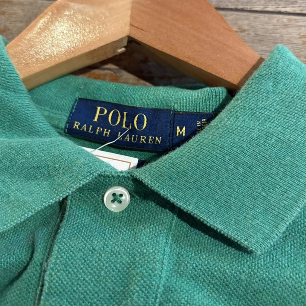 Vintage Retro Ralph Lauren Plain Green Polo Shirt Short Sleeve collared button up top  #Y2K #preppy #chiefkeef #oldmoney #ralphlauren